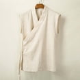thumbnail image 2 of XIAOCHA Men's Linen Blend Vest Wrap Front Tie Closure Top Breathable Minimalist Casual Shirt, 2 of 4