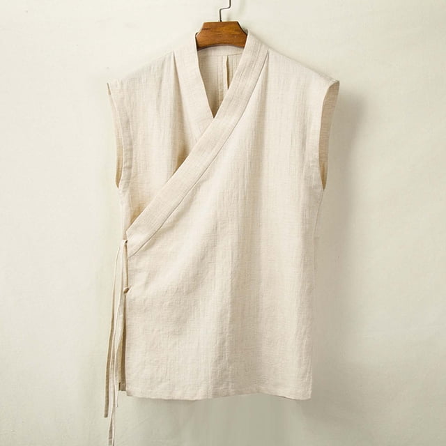 HUITKMM Men Tank Top Men's Solid Color Fashion Straps Japanese Men's Linen Men's Cloth