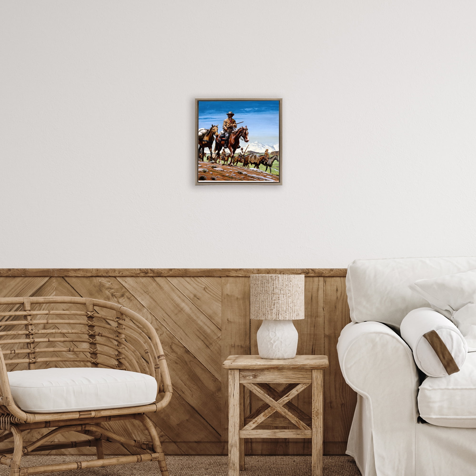 Santa Fe Trail Cowboys Brown Framed Floater Canvas Wall Art, design by Wind River Studios