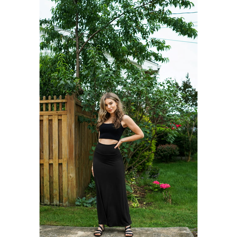 Free to Live 3 Pack Long Skirts for Women Fall Winter Flowy Maxi Skirt High  Waist Fold Over Floor Ankle Length Jersey Knit