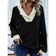 thumbnail image 3 of SHEWIN Womens Sweatshirt Ribbed Texture Button Up V Neck Sweatshirts Long Sleeve Patchwork Shirts Casual Fall Pullover Tops, 3 of 10