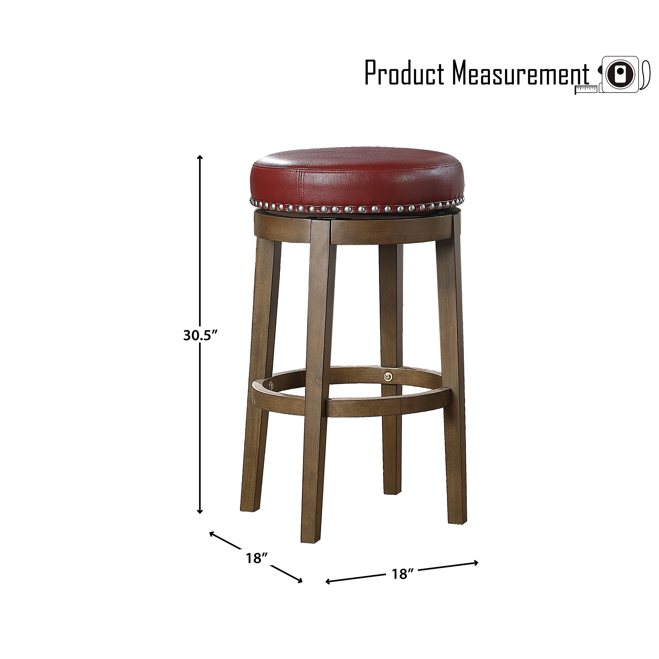 OakvillePark Muny Round Swivel Pub Height Barstool (Set of 2), Red