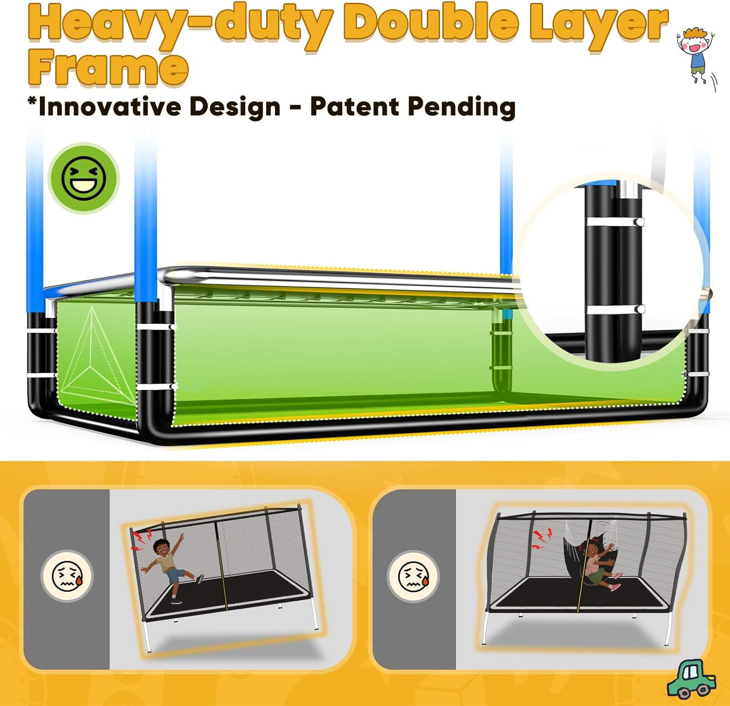 Zupapa 5 in 1 Rectangle Kids Trampoline 6FT with Basketball Hoop, and Safety Net Square Trampoline for Toddlers Ages 3-6, 220LBS Capacity