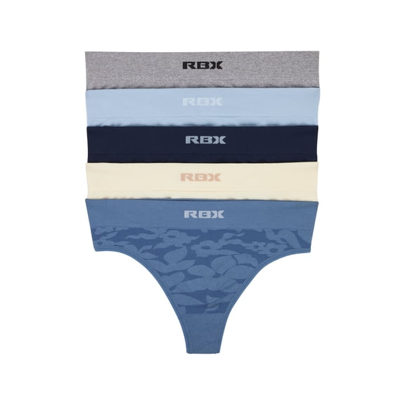 RBX Active Women's Jacquard Knit Floral Seamless Thong Underwear 5-Pack
