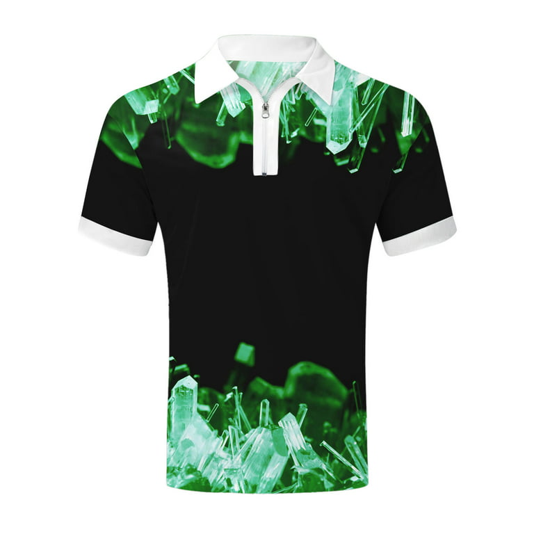 Ploknplq Mens Shirts Polo Shirts for Men Mens Summer Digital 3D Printing  Fashion Poster Holiday Beach Lapel Zipper Short Sleeve Shirt T Shirt  Interesting Sweatshirt Green 3XL 