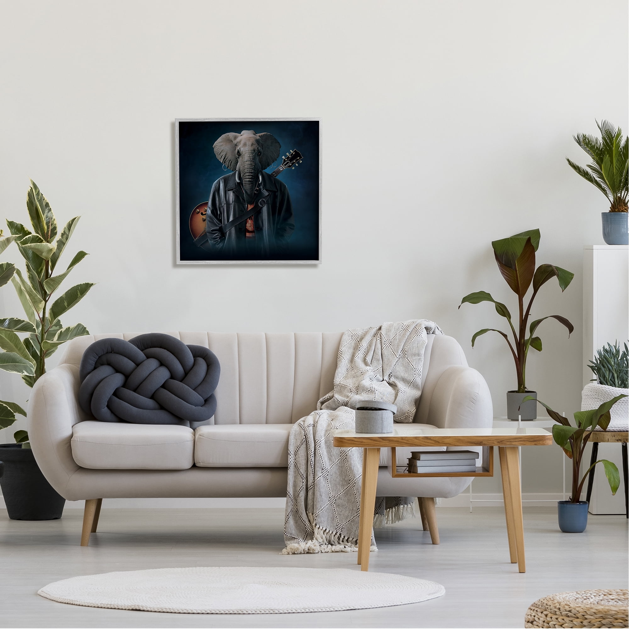 Stupell Industries Rock Musician Elephant Animals & Insects Painting Gray Framed Art Print Wall Art, 24 x 24