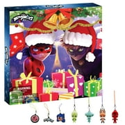 Miraculous Ladybug Advent Kwami Calendar with Miniature Flocked Kwamis and Seasonal Charms, for Christmas with Hooks and Ribbons, Wyncor