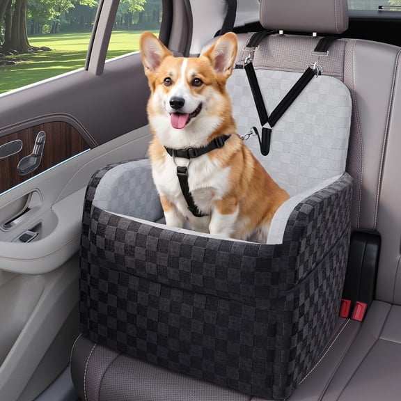 SMATTO Dog Car Seat for Small and Medium Dogs up to 26 lbs, Portable Waterproof Dog Booster Car Seat with Removable Washable Cover, Safety Seat Belt Y-Shape Safety Belt and Storage Pockets, Black