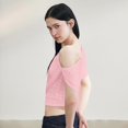 thumbnail image 5 of Off the Shoulder Tops for Women One Shoulder Draped Asymmetrical Cropped Top Casual Going Out Summer Outfits Trendy Short Sleeve T Shirts Pink L, 5 of 7