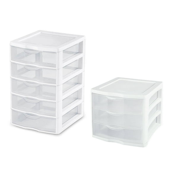 Sterilite 5 Drawer Storage Bins, 4 Pack & 3 Drawer Storage Bins, 4 Pack