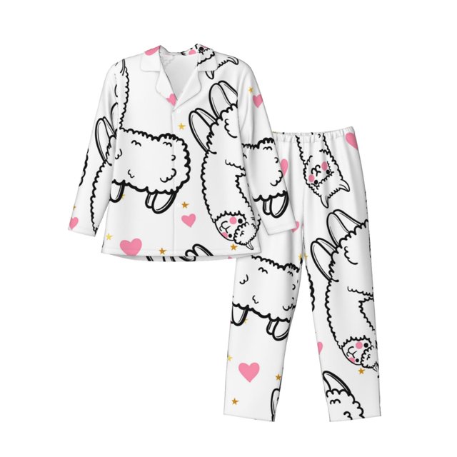 Balery Alpacas and Hearts Pijama para Hombre de Dos Piezas con Manga Larga, Conjunto de Dormir y Descanso Suave con Bolsillos-X-Large