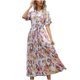 thumbnail image 1 of Falda larga plisada de manga corta con volantes y cuello redondo para mujer de primavera y verano Pompotops  ghjkhdj15181, 1 of 6