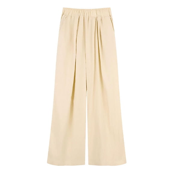 CPNG Girls Casual Cotton Linen Wide Leg Pants Teen Girls Lightweight Summer Loose Elastic Waist Solid Lounge Long Trousers (Khaki,11-12 Years)