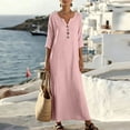 thumbnail image 4 of Vivianyo HD Women's Henley V Neck Caftan Maxi Dresses, 3/4 Sleeve Loose Casual Solid Long Dresses for Women, Women's Pink, Sizes S-2XL, 4 of 7