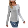 thumbnail image 2 of AherBiu Hauts pour Femmes Tendance Manches Longues Col Rond T-Shirts d'Automne Confortables Patchwork Chandail Décontracté, 2 of 4