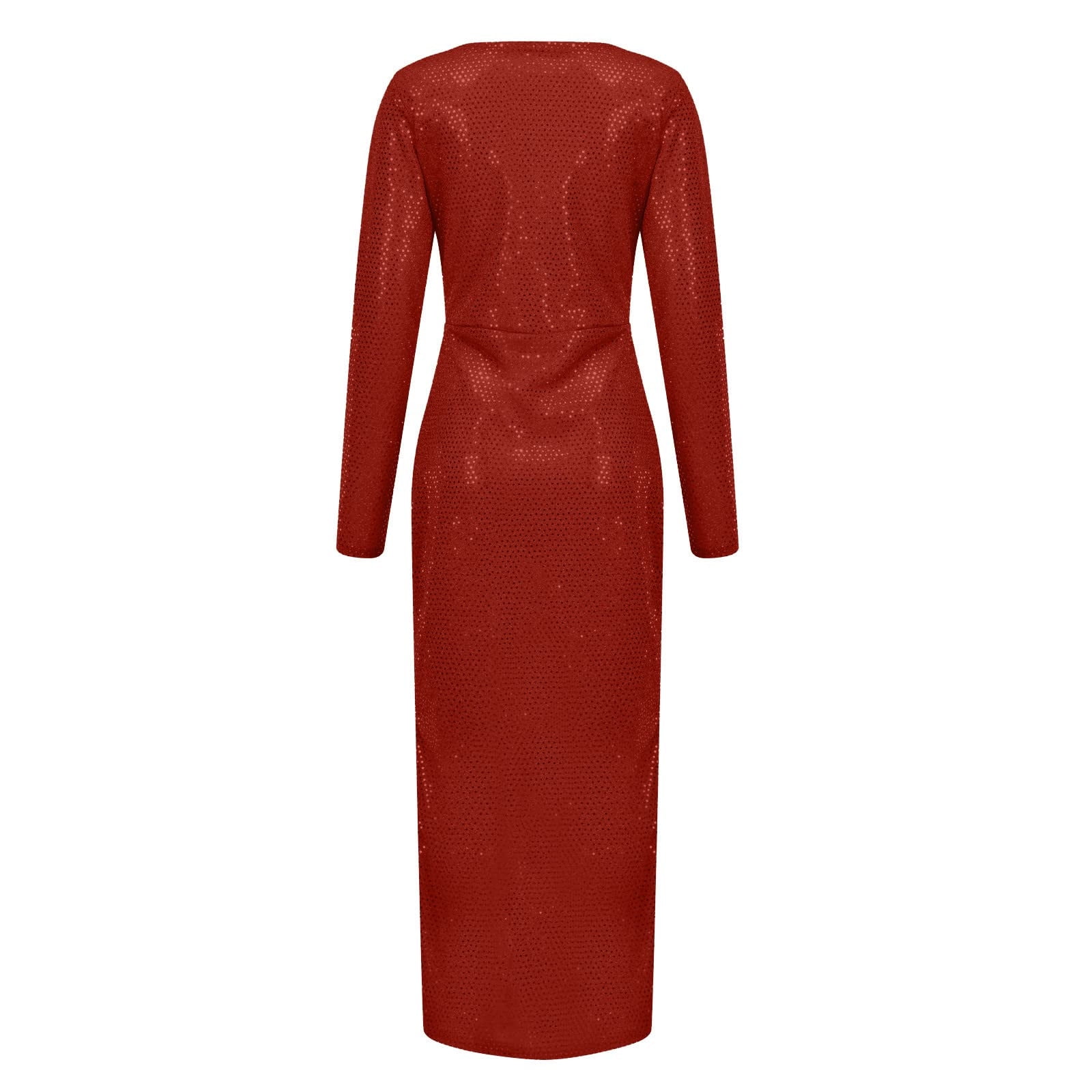 Formal Dresses for Women Sequins Split-Forked Solid Long Sleeve Maxi Summer And Fall Red Dress Size M - image 4
