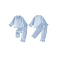 thumbnail image 2 of Cjfdfy Toddler Baby Girl Satin Pajamas Set Solid Color Ruffled Trim Button Down Long Sleeve Tops And Pants Little Baby Cute Soft Satin Loungewear 1-6Y, 2 of 9