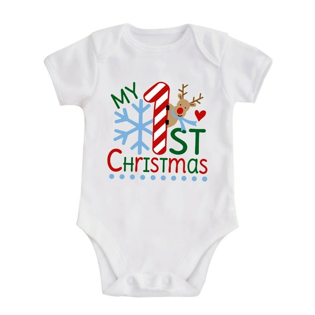 WEAIXIMIUNGChristmas Garçons Filles Manches Courtes Combinaison à Imprimé de Lettres de Noël Justaucorps Vêtements d'Automne 18-24 Mois