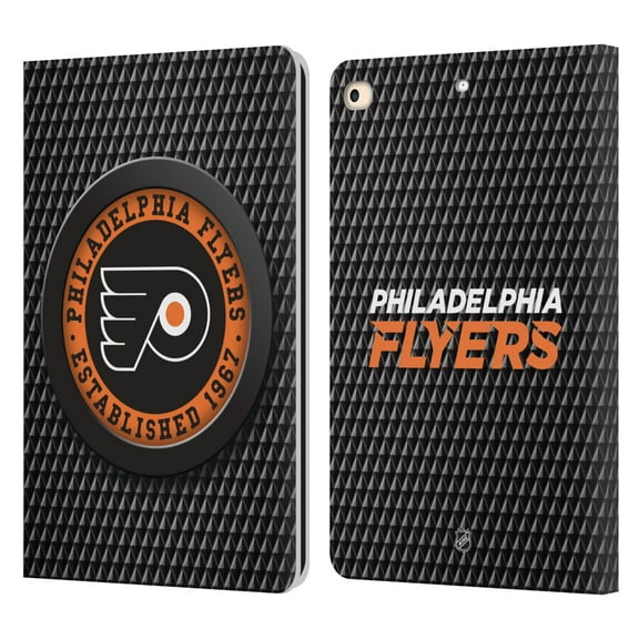 Head Case Designs Officially Licensed NHL Philadelphia Flyers Puck Texture Leather Book Wallet Case Cover Compatible with Apple iPad 9.7 2017 / iPad 9.7 2018