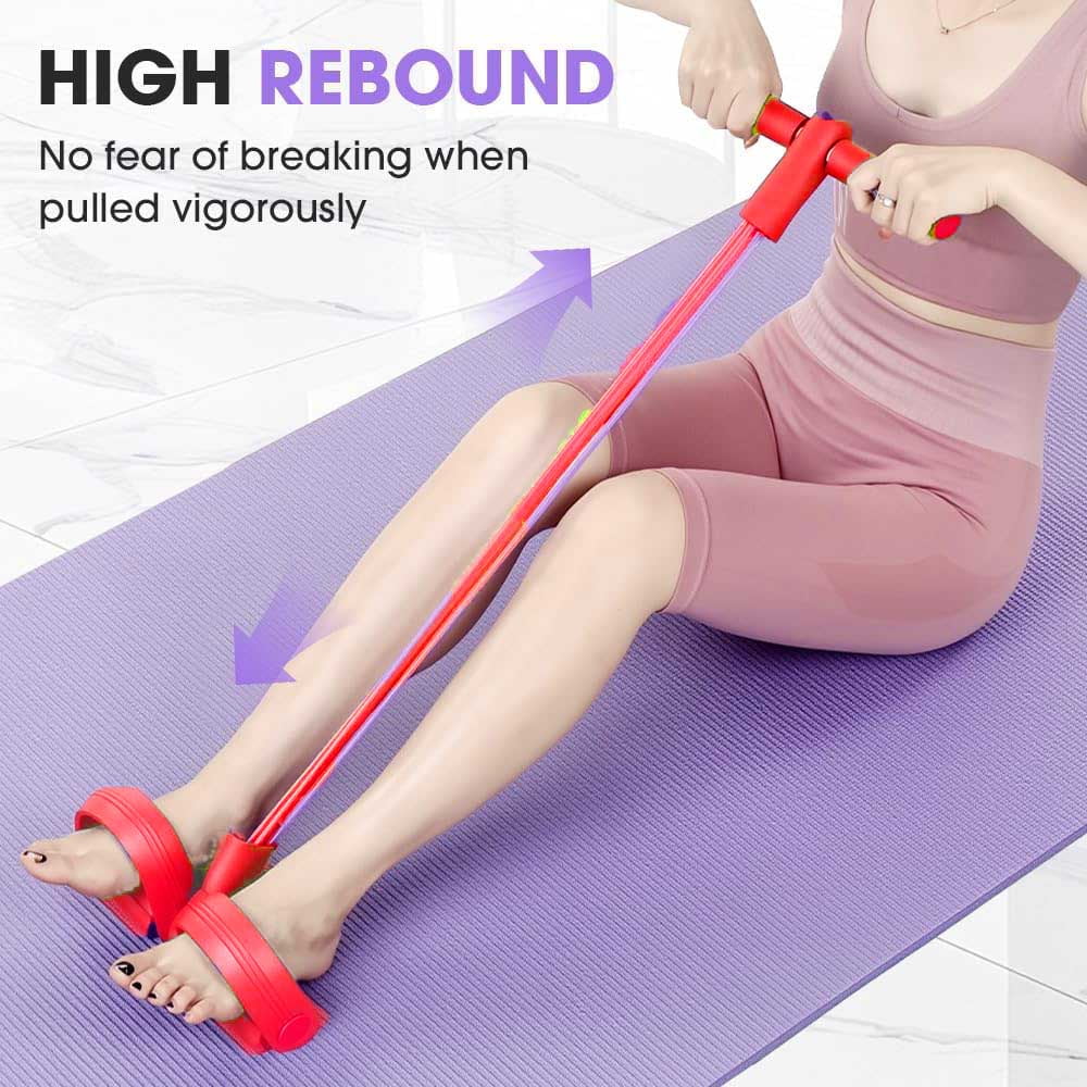 Resistance Bands with Handles, 4-Tubes Elastic Foot Pedal Resistance Bands, Multifunction Fitness Bands for Abdomen, Waist, Arm, Leg Stretching Training（Red）