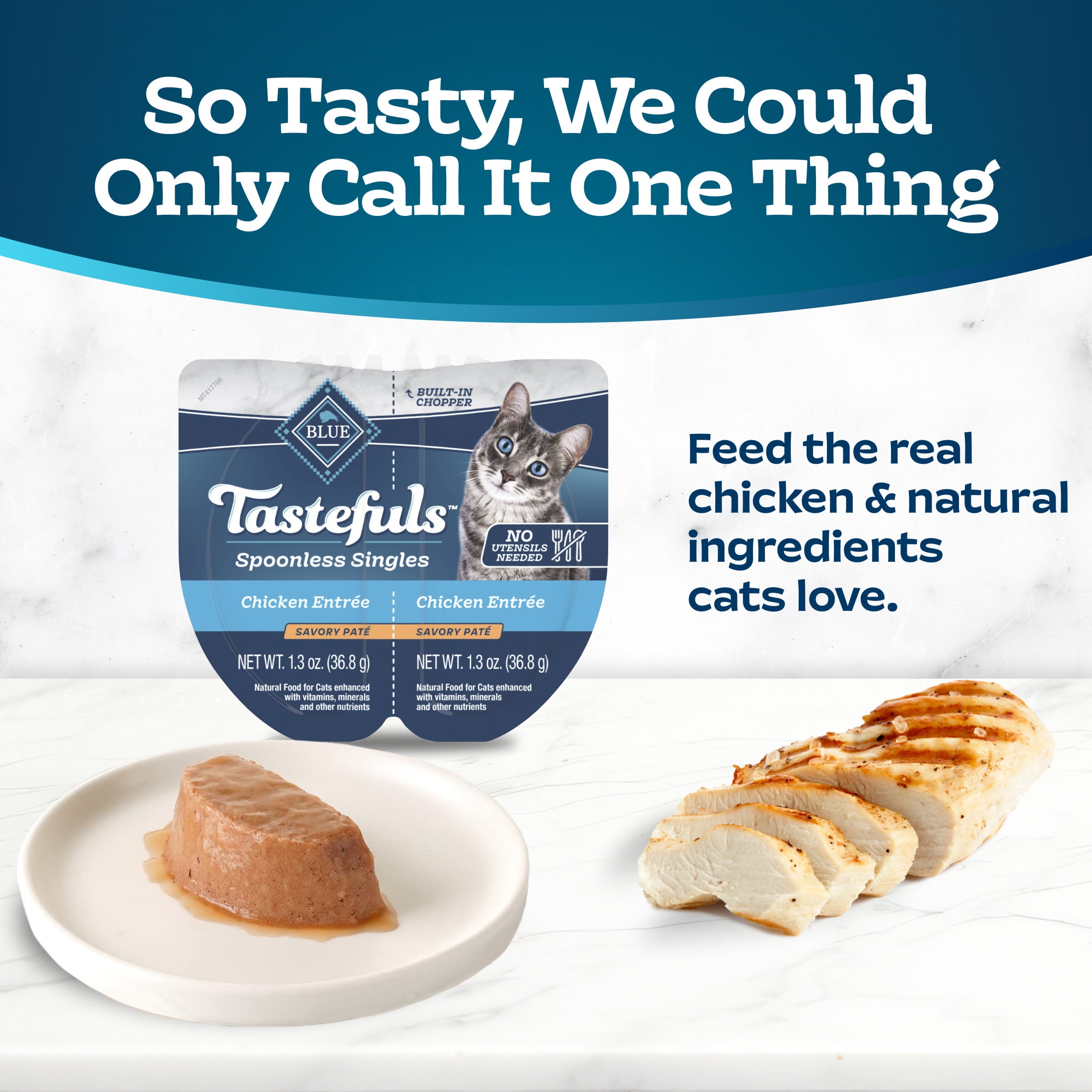 (24 pack) Blue Buffalo Tastefuls Spoonless Singles Wet Cat Food Paté, 2.6-oz. Twin Pack, Chicken