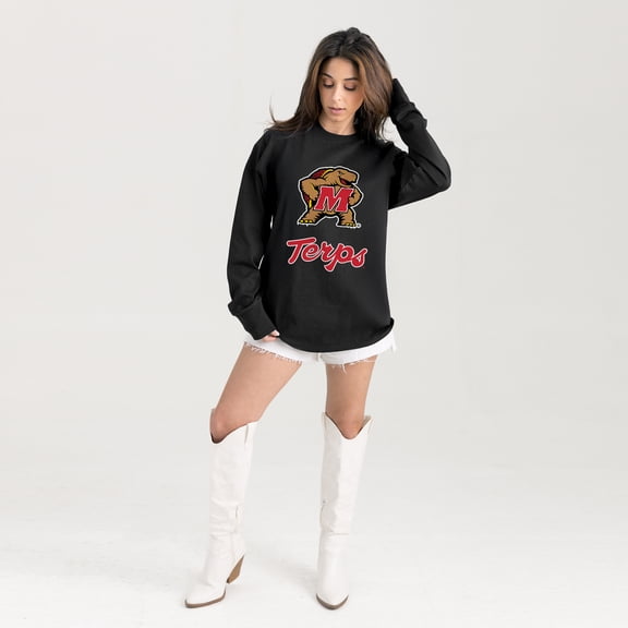 Women's Gameday Couture Black Maryland Terrapins Oversized Honor Roll Long Sleeve T-Shirt