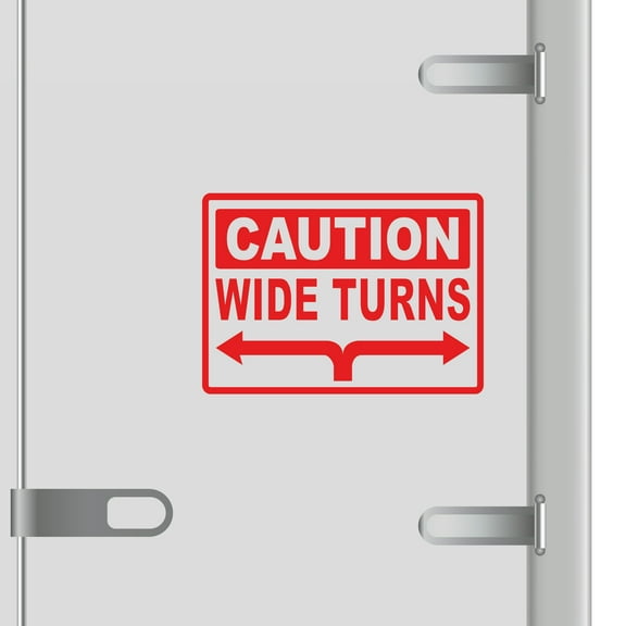 Caution Wide Turns Vinyl Decal Sticker - Many Colors & Sizes - Wide Turn Sign Truck Safety Markings for Dry Van and Reefer Trailers Truck Decals & Markings (8" x 5", Red)