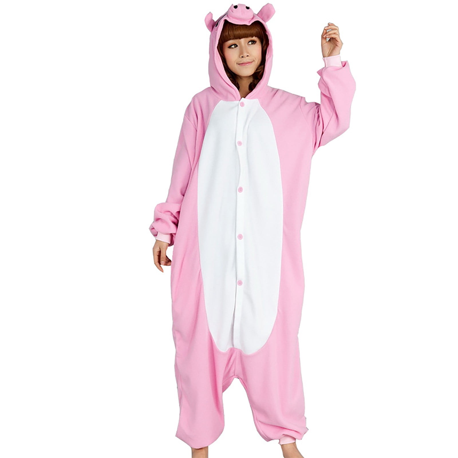 ZJXFGS Hoodie Onesie for Women, Animal Onesie, Cosplay Costume for Men Women, Unisex One-Piece Pajamas, Soft Cozy Onesie Costume Pink L