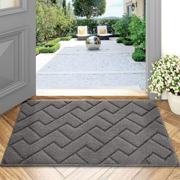 Indoor Doormat,20"x31.5" Welcome Door mat,Non Slip Backing Washable Door Mats,Absorbent and Resistant Low-Profile Entrance Inside Floor Mat for Front Back Door and Entryway (Grey)