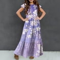 thumbnail image 5 of Fesfesfes Summer Short Sleeve Dress for 6-13 Years Children Girls Round Neck Fashion Printing Pocket Dress for Comfortable and Everyday Wear(Purple#4,10-11 Years), 5 of 7