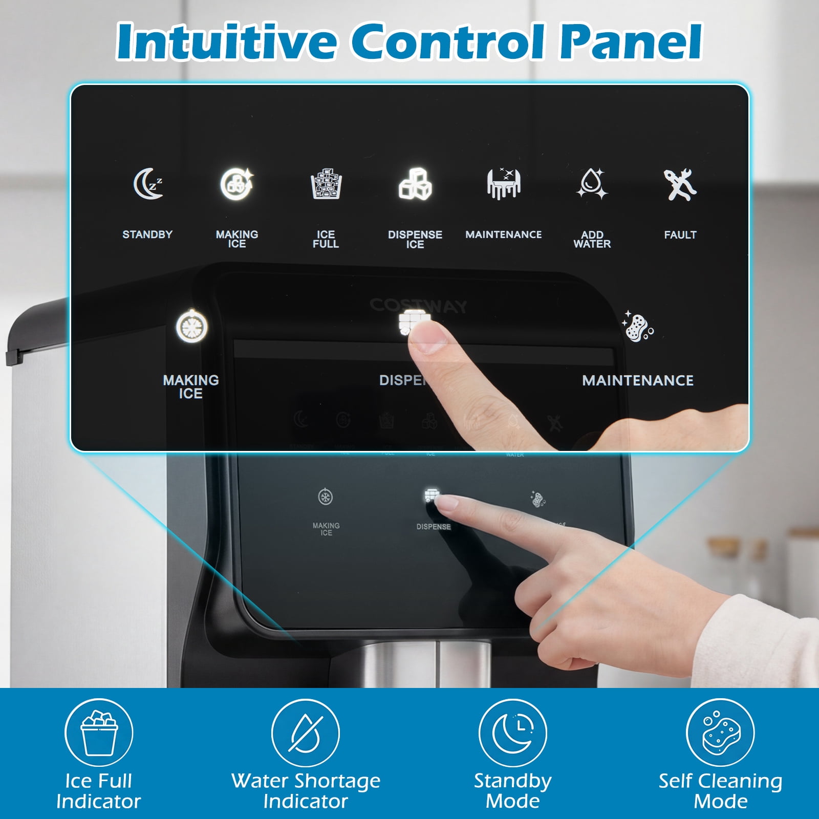 Costway Countertop Ice Machine with Self Dispensing, 80 LBS Per Day, 7.5 LBS Ice Storage