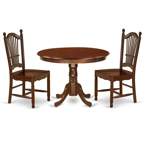 East West Furniture Hartland 3-piece Traditional Wood Dining Set in Mahogany