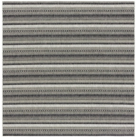 SAFAVIEH Courtyard Xzavier Striped Indoor/Outdoor Area Rug, Black/Grey, 6'7" x 6'7" Square