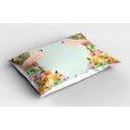 thumbnail image 2 of Floral Pillow Sham Set of 2, Flamingo Birds and Tropical Flowers Exotic Hawaiian Wildlife Animals Print, Quality Microfiber Bedding Item for All Seasons, 26" x 20", Pale Blue Orange, by Ambesonne, 2 of 3