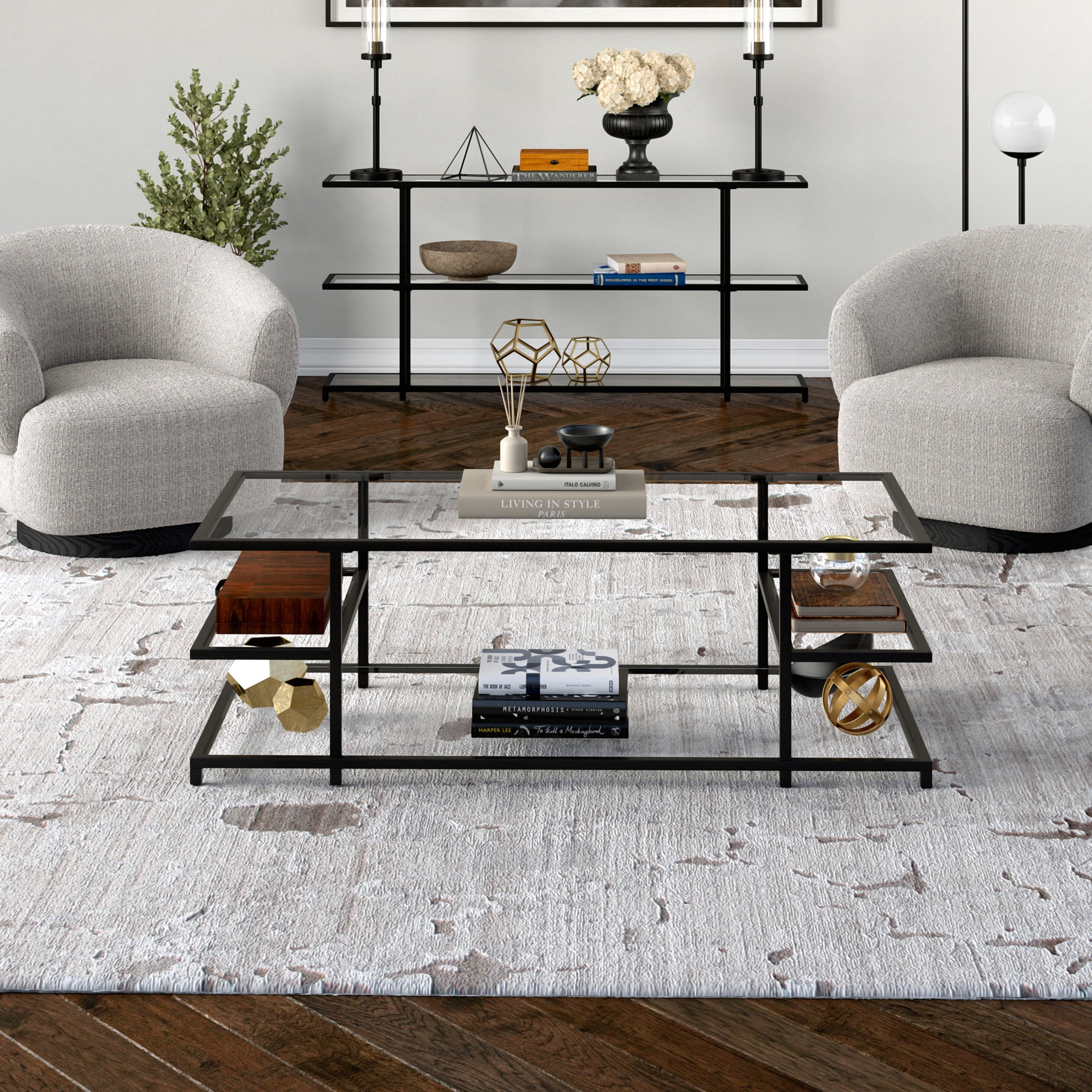 Evelyn&Zoe Modern/Contemporary 54" Wide Blackened Bronze Coffee Table