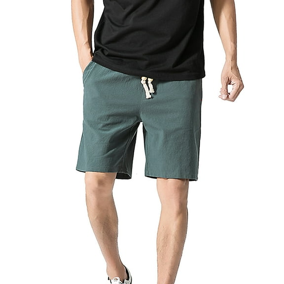 Sentuca Mens Plus Size Cotton Linen Beach Shorts Summer Casual Loose Bermuda Shorts