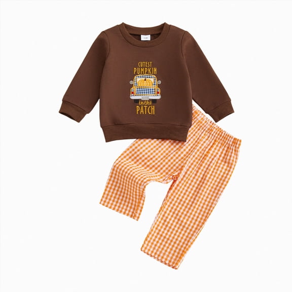 NOLDARES Toddler Baby Boy Fall Winter Clothes 2pcs Outfits Set Color Block/Print Graphic Long Sleeve Sweatshirt Pullover Tops Joggers Pants Clothing(Brown,12-18 M)