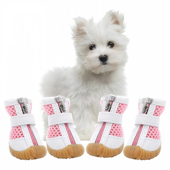 TELOLY 4Pcs Mesh Dog Shoes Dog Boots, Breathable Dog Shoes for Small Dogs, Waterproof Puppy Booties Sandals with Anti-Slip Sole and Zipper, Dog Shoes for Hot Pavement Durable Pet Paw Protector