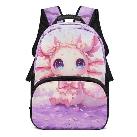 Pzuqiu Kids Backpack Ages 6-14 Cute Pink Axolotl Print Lightweight Large Capacity Adjustable Straps 17 Inch Schoolbag for Elementary Middle School Back to School Travel Use