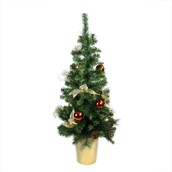 48" Pre-Decorated Red Gold and Copper Potted Artificial Christmas Tree - Unlit