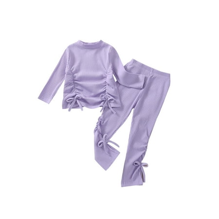 

DuAnyozu Girls T-shirt and Trousers Suit Solid Color Drawstring Long Sleeve Tops and Long Pants