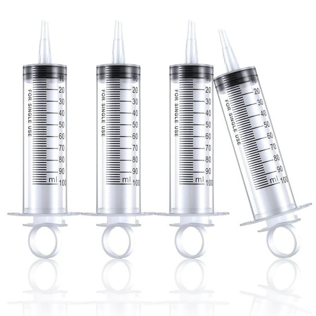 POINTERTECK Lot de 4 Seringues en Plastique 100 ml Distribution Usages Multiples Outils de Seringue de Mesure Liquides de Mesure