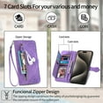 thumbnail image 5 of ShellTech Zipper Wallet Case for iPhone 11,Magnetic Closure Leather Card Slots Wallet Case Shockproof TPU Kickstand Cover with Lanyard,Purple, 5 of 7