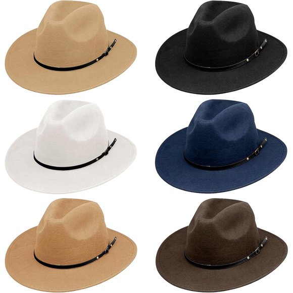 shiyou-6 Pcs Squash Hats for Women Felt Panama Hat Wide Brim Squash Hat with Belt Buckle Floppy Hats Vintage Decoration Dress Hat