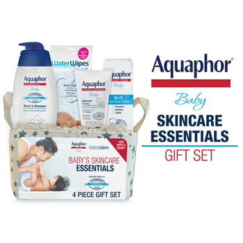 Aquaphor Baby Skincare Essentials With WaterWipes, 4 Piece Baby Gift Set - Aquaphor Baby Wash & Shampoo, Aquaphor Baby Healing Ointment, and Aquaphor Diaper  Cream