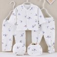thumbnail image 2 of CAUYDY Preemie Boys Going Home Outfits Infant Pajamas Baby Girls Clothing Long Sleeve Top Hat Two Pants Bib 5PCS Cute Set for Newborn Fall Winter Spring Sizes 0-3 Months,Light Blue, 2 of 5