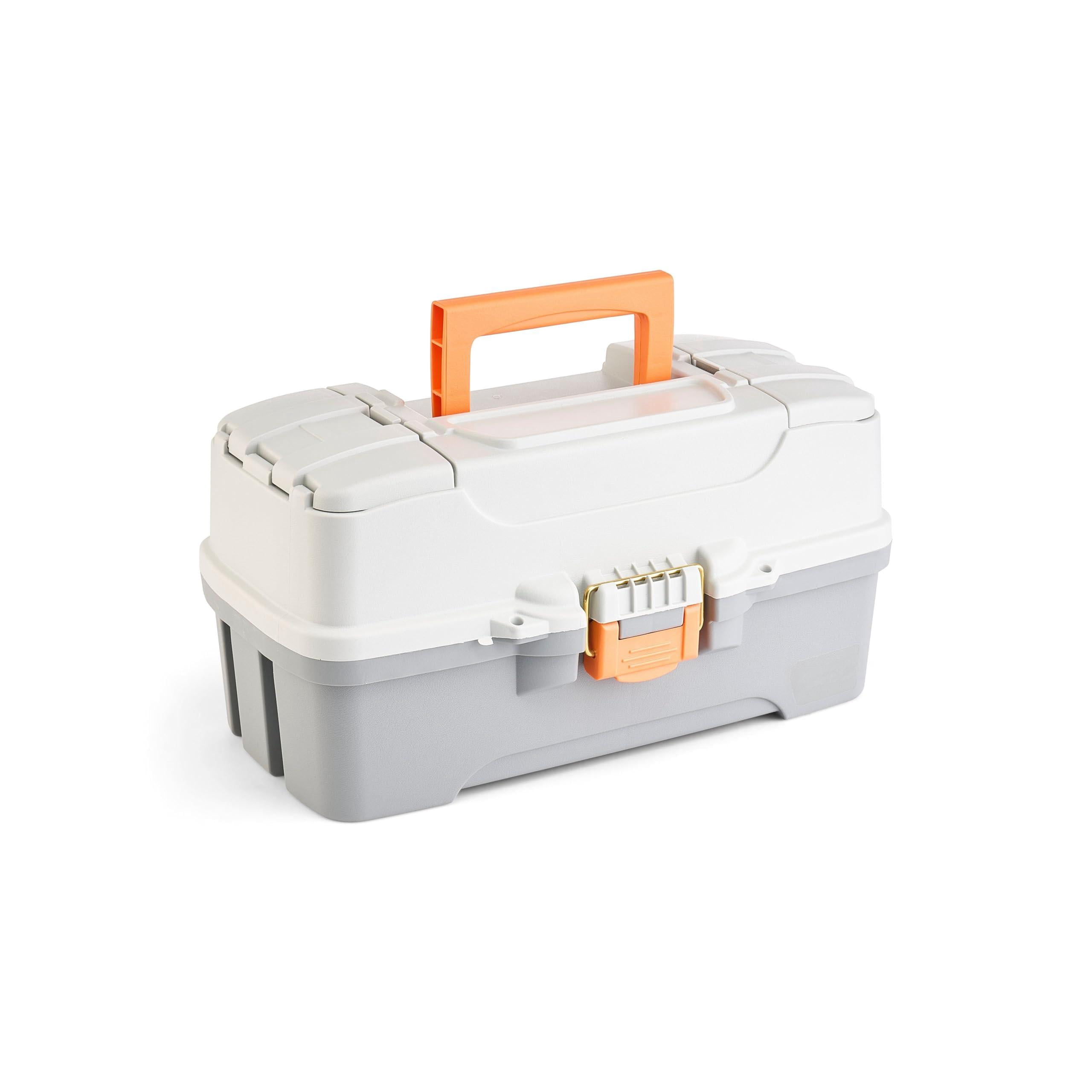 Three-tray Tackle Box  Light Grey/dark Grey Rust-proof Brass Latch Top-access Tray With Deep Storage Made In The Portable Fishing Gear Organizer