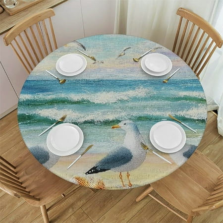

Patifu Seagulls Shells Beach Round Tablecloth Stain-Resistant Washable for Indoor Outdoor Restaurants Weddings Parties Home Kitchen Dining Picnic Camping 38 -42