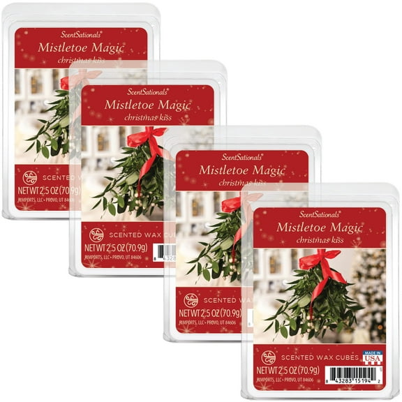 Scentsationals Christmas Wax Melts, Wax Cubes Strong Scent - Holiday Collection Mistletoe Magic - Long Lasting Scented Wax Melts for Warmer, 2.5 oz (4-Pack)