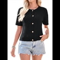 thumbnail image 3 of Cárdigan de Corta de Verano para Mujer, Tejido de Cable, Cuello Redondo, Botones, Top Negro, Talla M, 3 of 10